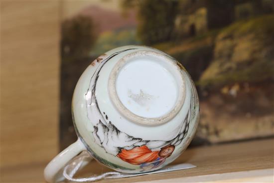 A Chinese Export polychrome sparrowbeak cream jug in the European taste, a punch bowl and a plate (damage and repairs)